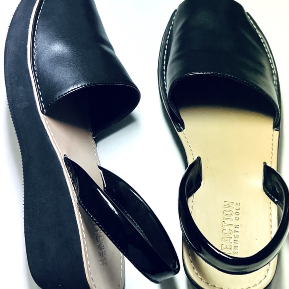 Kenneth Cole Reaction Shine Light Sandals Slingback Wedge Black Sz 8 - Picture 5 of 10